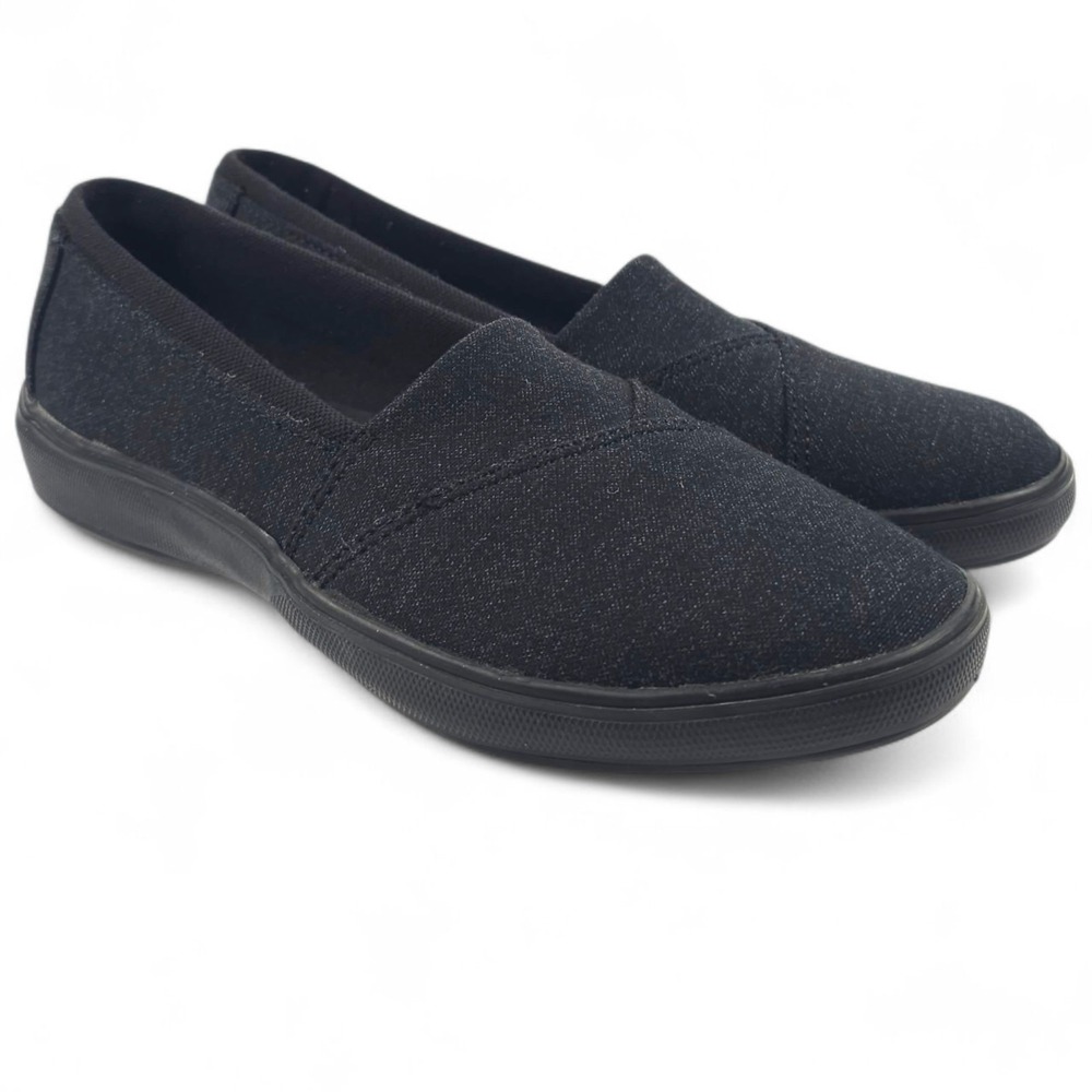 Grasshoppers Women Sz 6M Black Canvas Slip On Memory Deluxe Comfort Shoes Flat